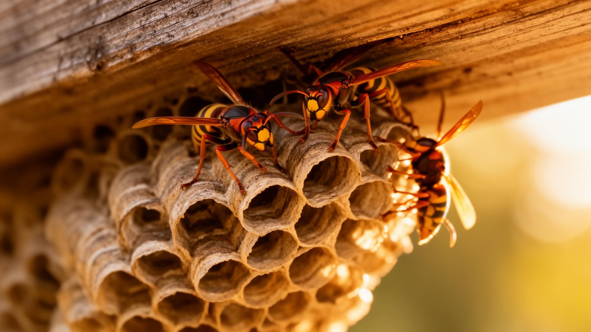 Guêpes sur un nid en été en Belgique